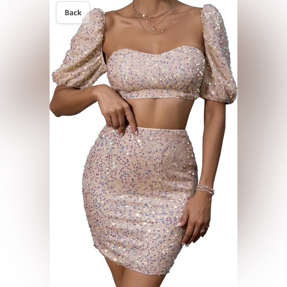 Feditch Dresses & Skirts - NWT Feditch Women's Sequin Two Piece Champagne  Sequin Mini Dress Size XL
